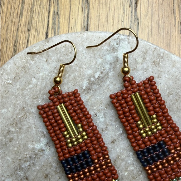 Handcrafted Beaded Earrings - Rust & Gold Multicolor - Picture 3 of 5